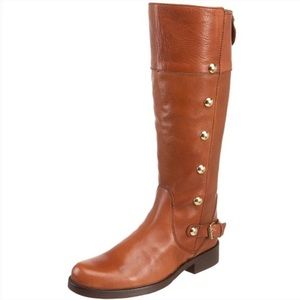 Steve Madden Cognac Leather Stud Riding Tall Boots